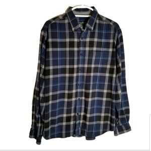Eddie Bauer Shirt Men's XL Extra Large Flannel Blue Plaid Long Sleeve Camping
